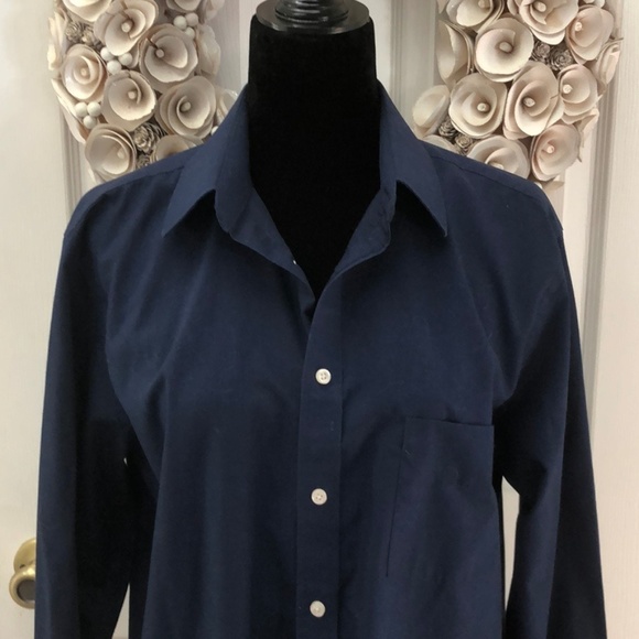 DONATED Stafford navy blue mens fitted dress shirt - Picture 2 of 6